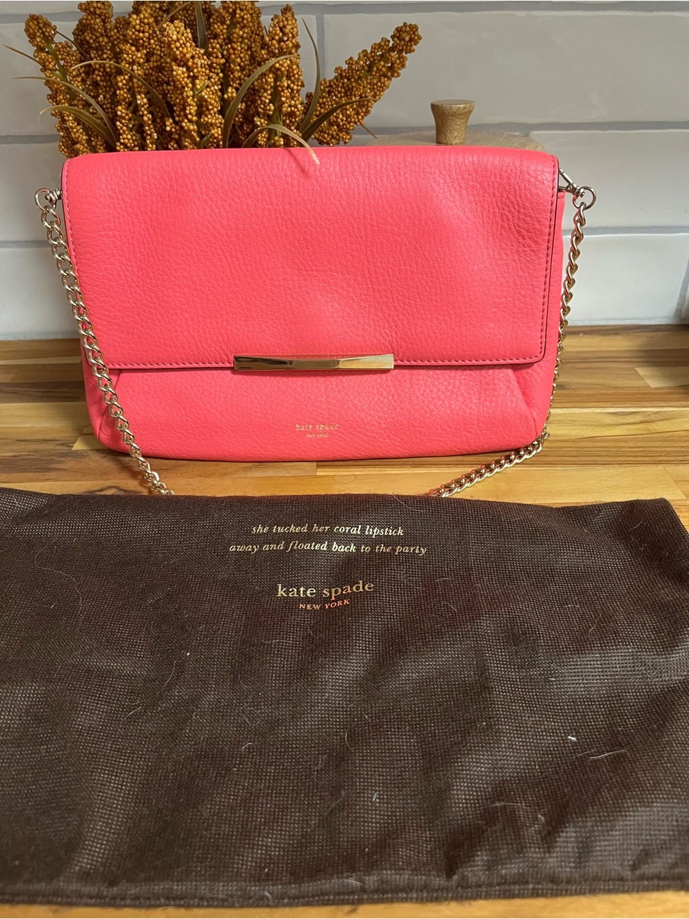 kate spade Coral Pink Pebble Leather Chain Crossbody Bag